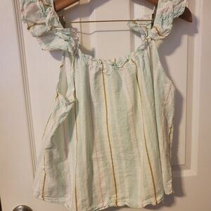 2/$10 Blu Pepper Blue Striped Sleeveless Ruffled Blouse